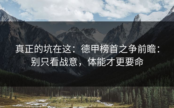 真正的坑在这：德甲榜首之争前瞻：别只看战意，体能才更要命